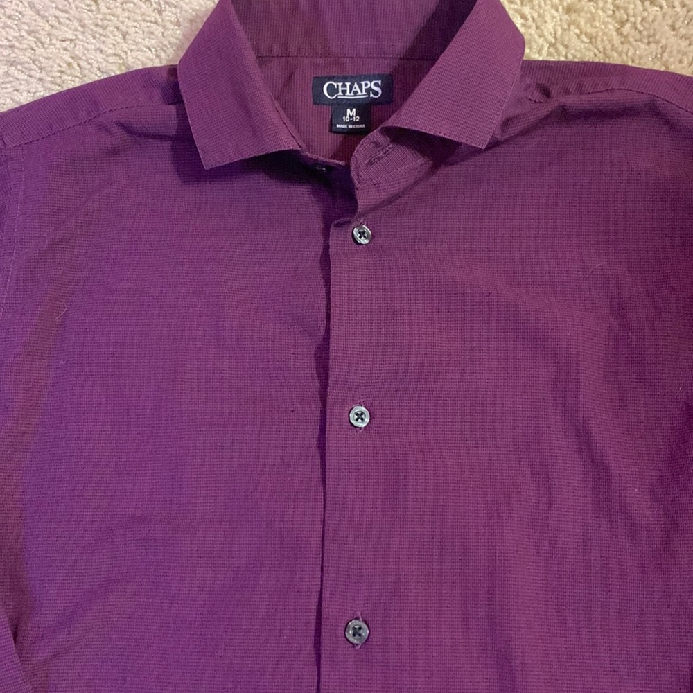 Boys Chaps Maroon Button Down Long Sleeve Dress Shirt Size Medium - Picture 7 of 8